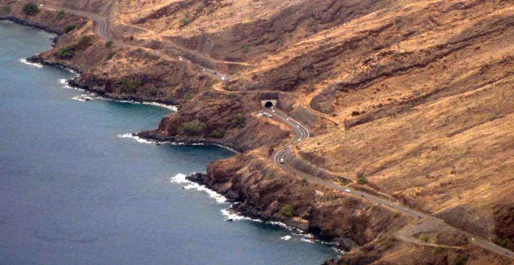 Tunnel on west Maui from aerial view