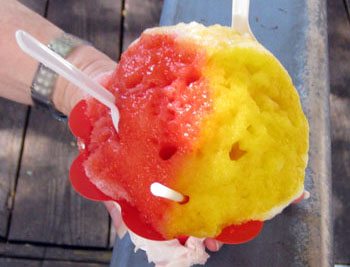 Ululani's shave ice Lahaina three flavors