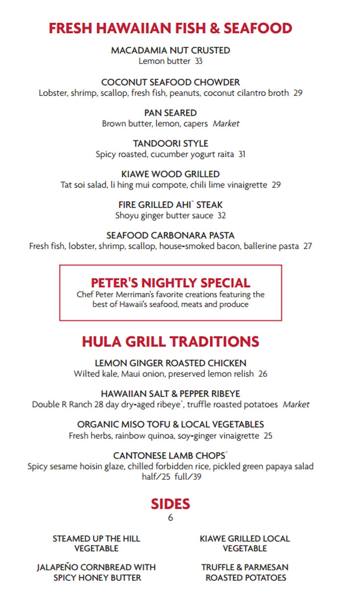Hula Grill Menu Maui Restaurant