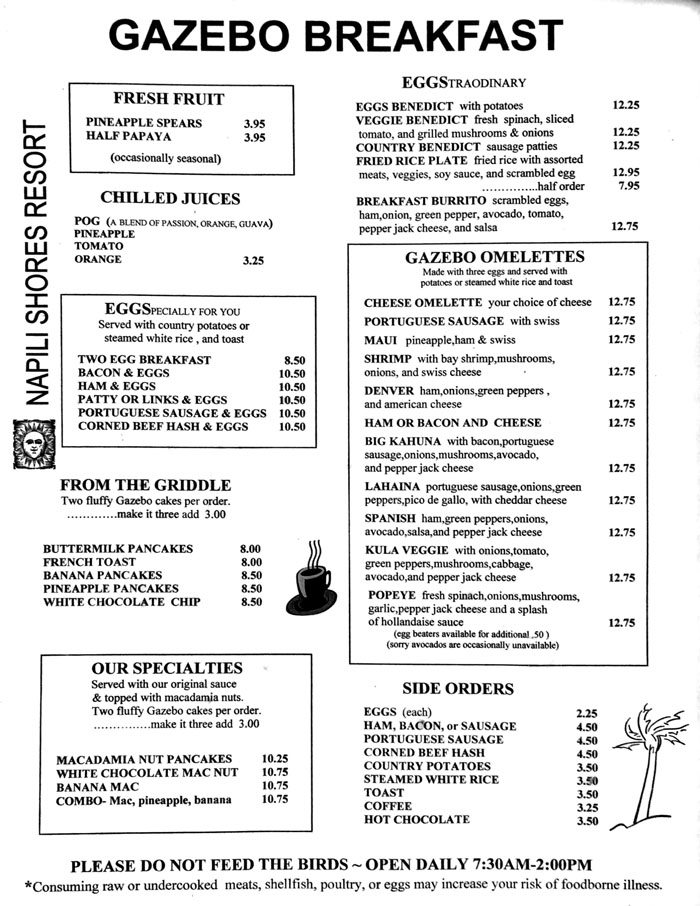 Gazebo Breakfast Menu Maui