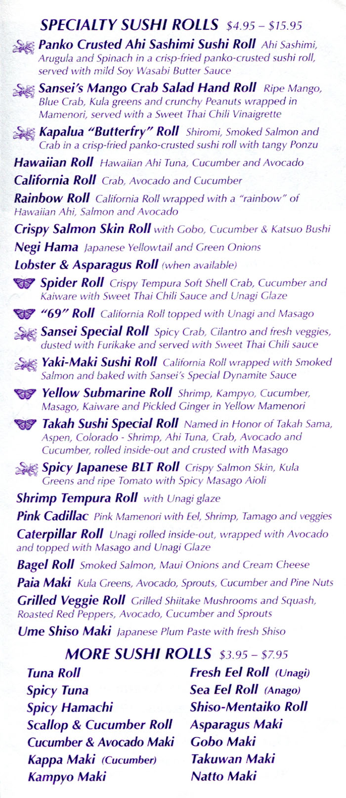 Sansei Kapalua Maui menu page 1
