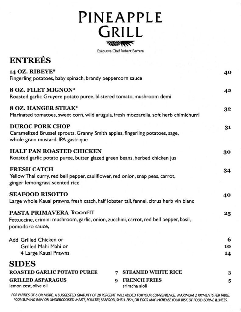 Pineapple Grill menu dinner page 3