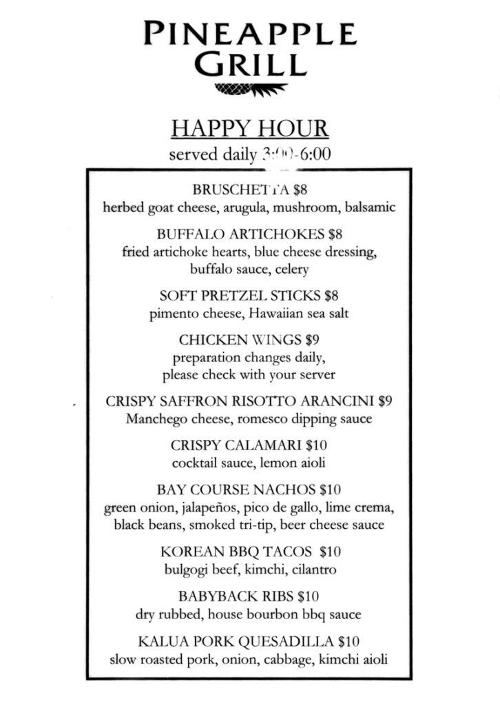 Pineapple Grill Menu Maui Restaurant