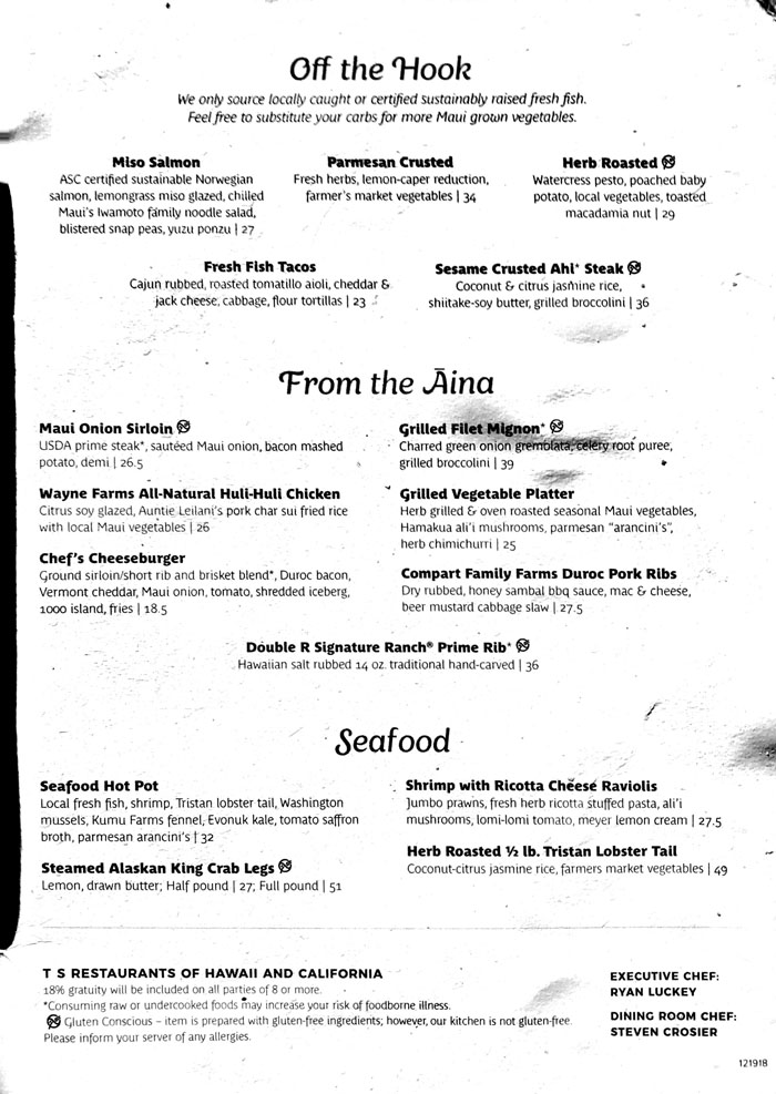 Leilanis menu dining room upstairs page 2