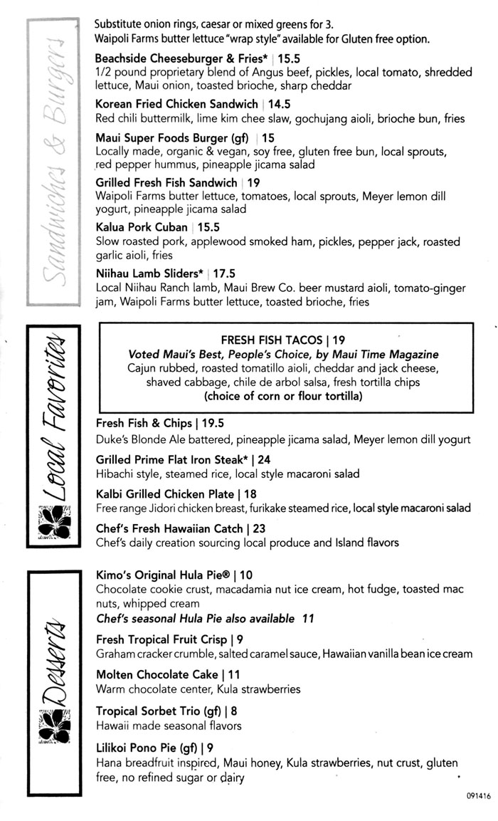Leilanis menu beachside grill downstairs page 2