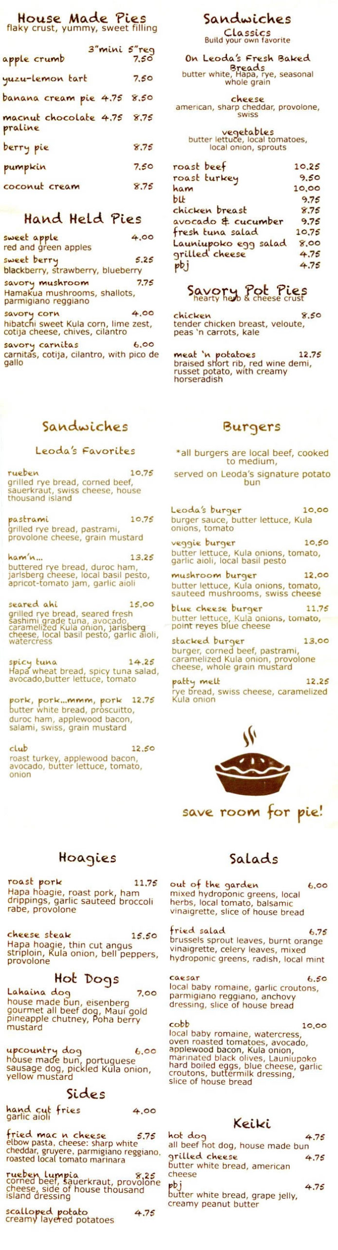 Leoda's menu