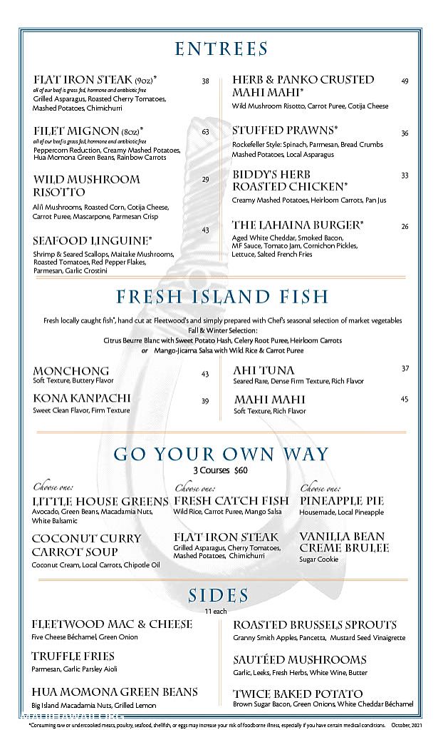 Fleetwoods Maui Dinner Menu 2